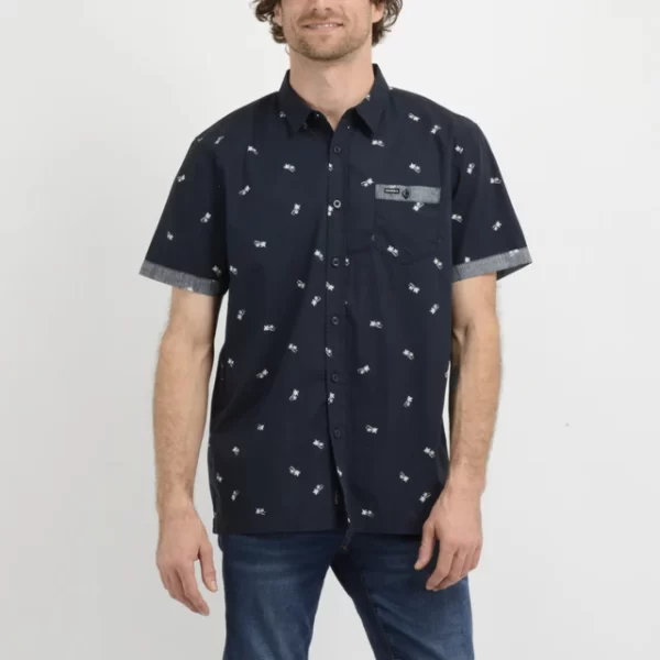CAMISA MC  BLUE PALM PRINT