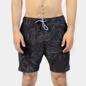 SWIM SHORTS MEN TONAL FLOWER BLACK